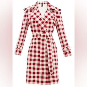 NWT Norma Kamali Double-breasted Gingham Trench Coat Size XL/42